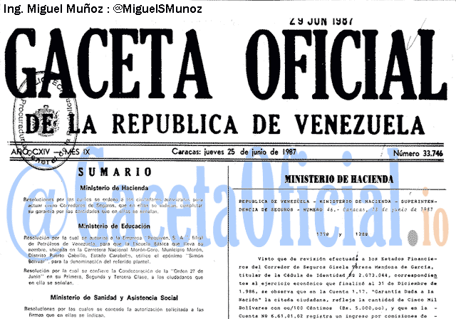 Gaceta Oficial 33746 del 25 Junio 1987