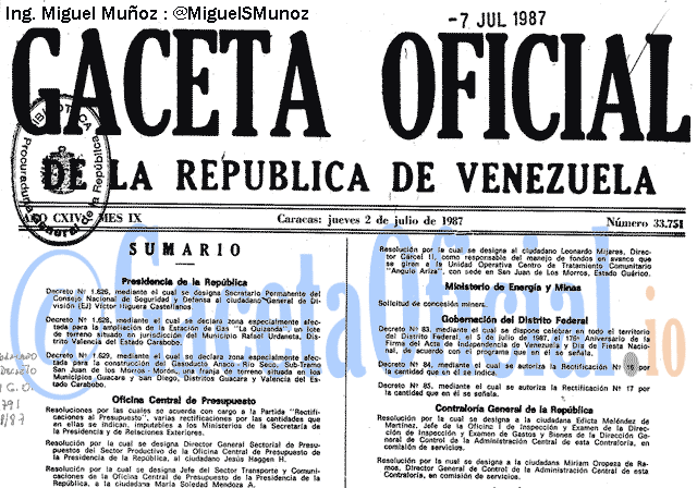 Gaceta Oficial 33751 del 2 Julio 1987