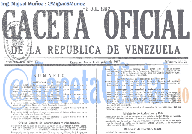 Gaceta Oficial 33753 del 6 Julio 1987