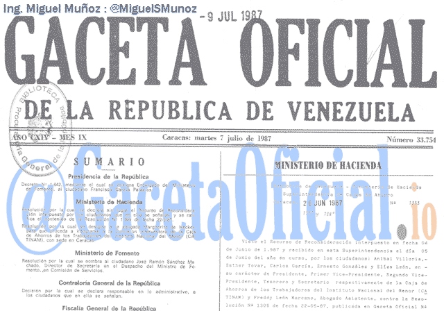 Gaceta Oficial 33754 del 7 Julio 1987