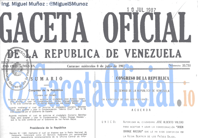 Gaceta Oficial 33755 del 8 Julio 1987