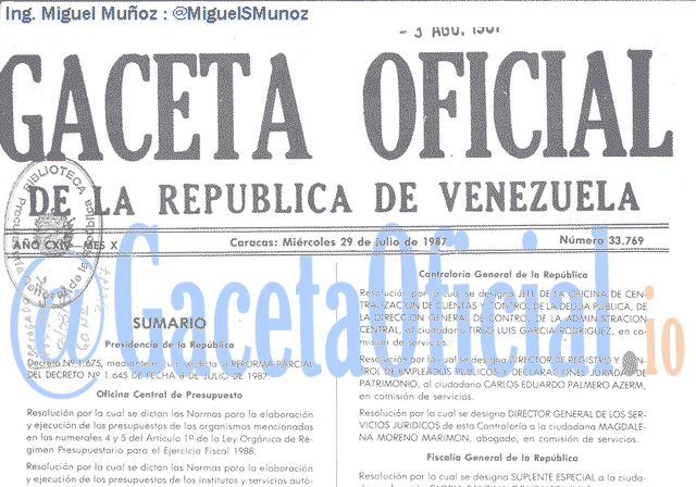 Gaceta Oficial 33769 del 29 Julio 1987