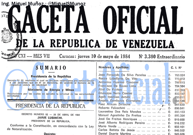 Gaceta Oficial 3380 del 10 Mayo 1984