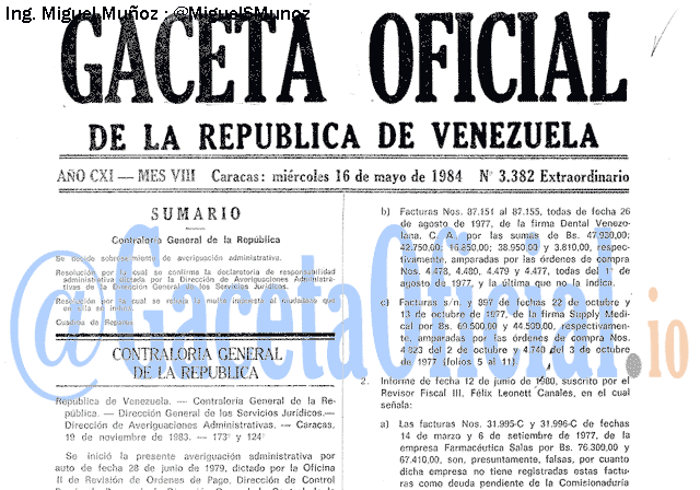 Gaceta Oficial 3382 del 16 Mayo 1984