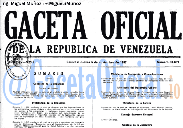 Gaceta Oficial 33839 del 5 Noviembre 1987