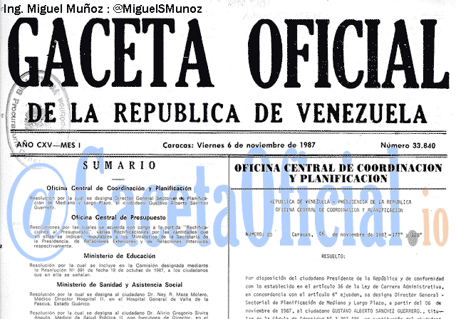 Gaceta Oficial 33840 del 6 Noviembre 1987