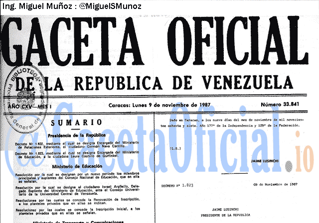 Gaceta Oficial 33841 del 9 Noviembre 1987
