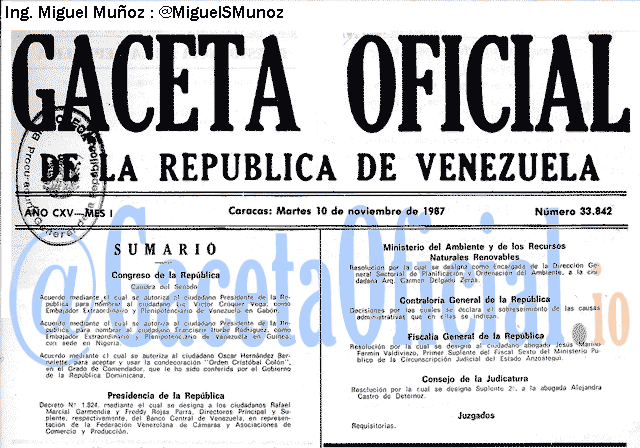 Gaceta Oficial 33842 del 10 Noviembre 1987