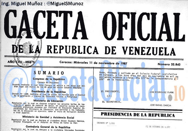 Gaceta Oficial 33843 del 11 Noviembre 1987