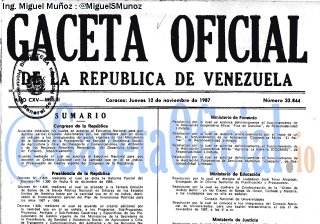 Gaceta Oficial 33844 del 12 Noviembre 1987