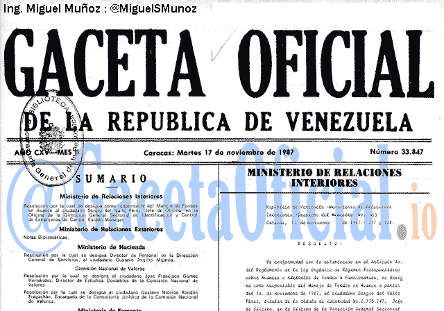 Gaceta Oficial 33847 del 17 Noviembre 1987