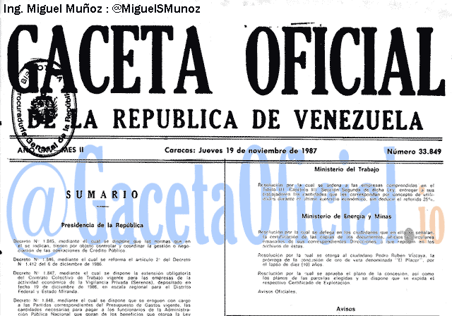 Gaceta Oficial 33849 del 19 Noviembre 1987