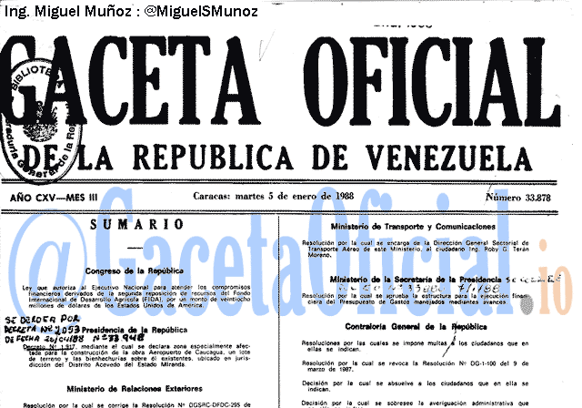 Gaceta Oficial 33878 del 5 Enero 1988