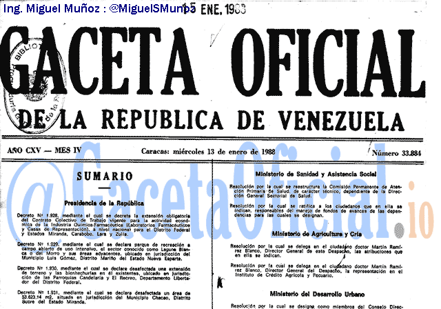 Gaceta Oficial 33884 del 13 Enero 1988