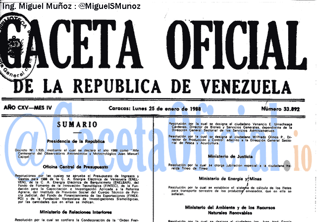 Gaceta Oficial 33892 del 25 Enero 1988