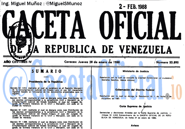 Gaceta Oficial 33895 del 28 Enero 1988