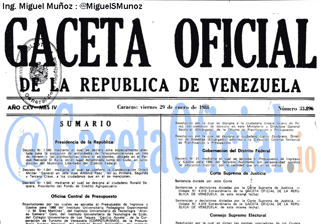 Gaceta Oficial 33896 del 29 Enero 1988