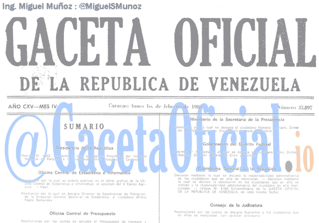 Gaceta Oficial 33897 del 1 Febrero 1988