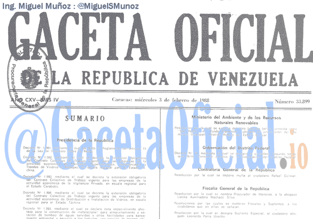 Gaceta Oficial 33899 del 3 Febrero 1988