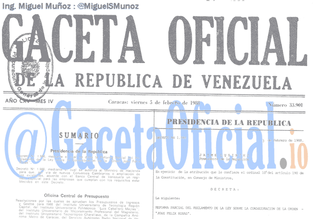 Gaceta Oficial 33901 del 5 Febrero 1988