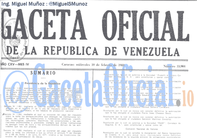 Gaceta Oficial 33904 del 10 Febrero 1988