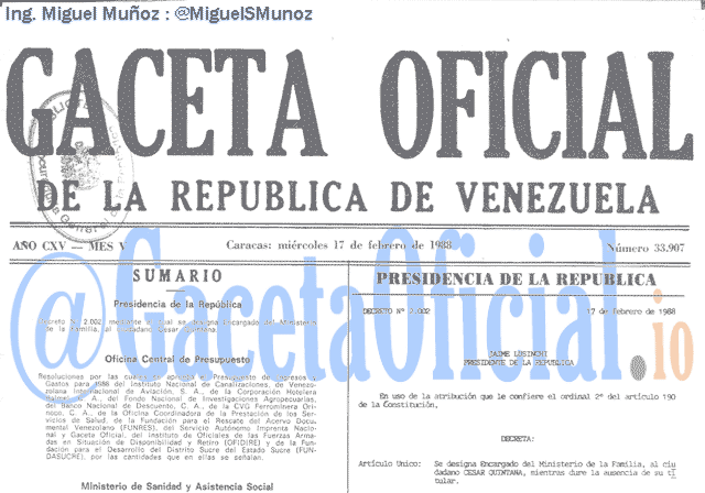 Gaceta Oficial 33907 del 17 Febrero 1988