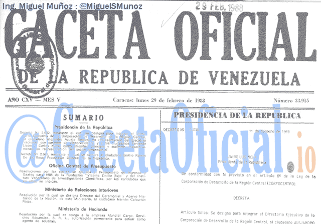 Gaceta Oficial 33915 del 29 Febrero 1988