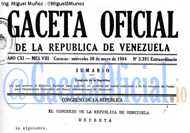 Gaceta Oficial 3391 del 30 Mayo 1984