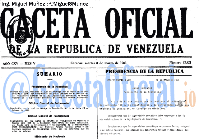 Gaceta Oficial 33921 del 8 Marzo 1988