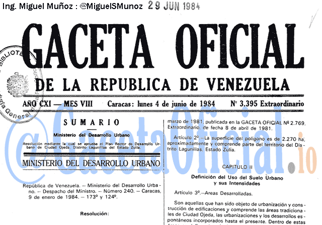 Gaceta Oficial 3395 del 4 Junio 1984