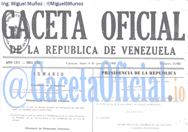 Gaceta Oficial 33981 del 6 Junio 1988