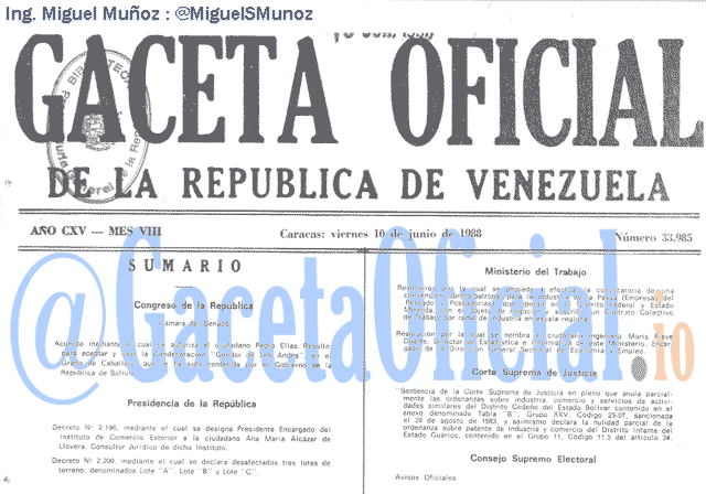 Gaceta Oficial 33985 del 10 Junio 1988