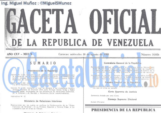 Gaceta Oficial 34026 del 10 Agosto 1988