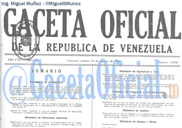 Gaceta Oficial 34030 del 16 Agosto 1988