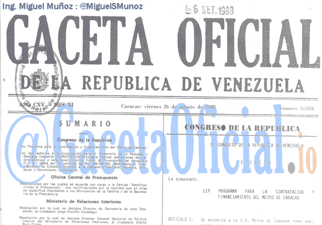 Gaceta Oficial 34038 del 26 Agosto 1988