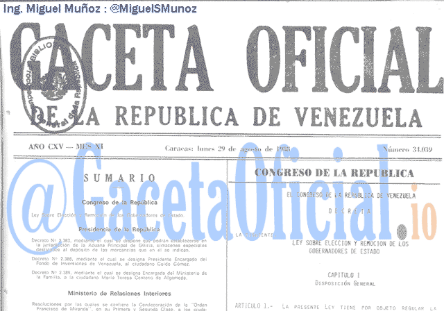 Gaceta Oficial 34039 del 29 Agosto 1988