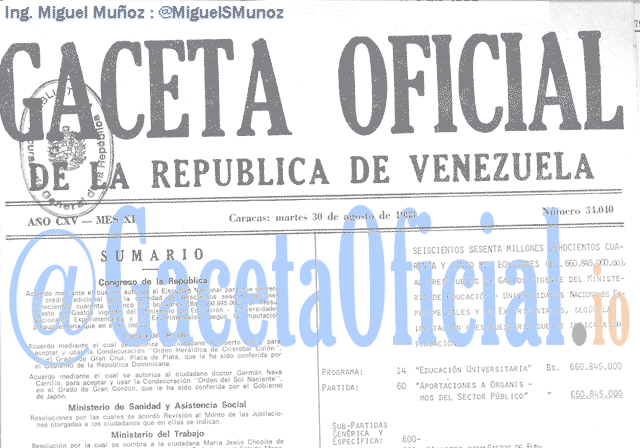 Gaceta Oficial 34040 del 30 Agosto 1988