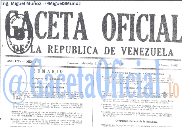 Gaceta Oficial 34041 del 31 Agosto 1988