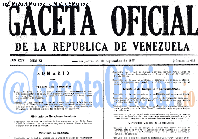 Gaceta Oficial 34042 del 1 Septiembre 1988