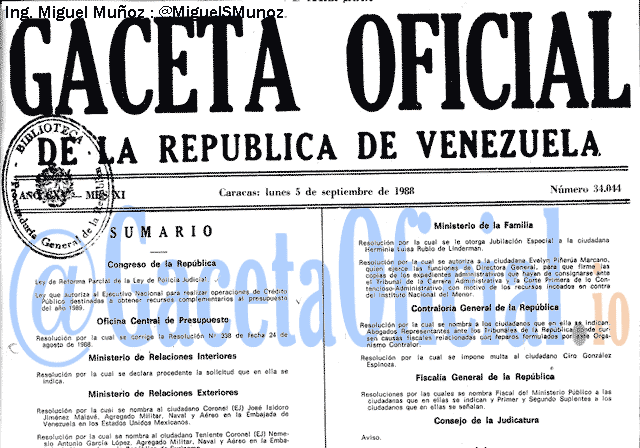 Gaceta Oficial 34044 del 5 Septiembre 1988