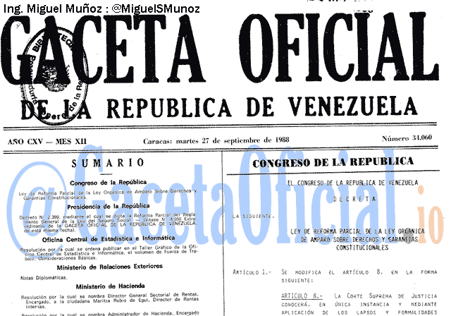 Gaceta Oficial 34060 del 27 Septiembre 1988