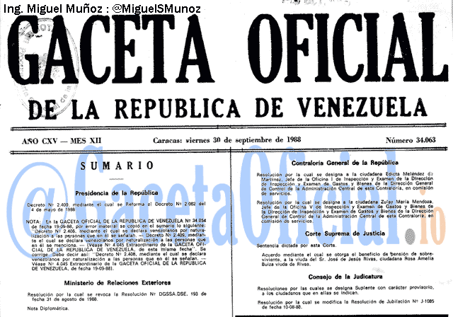 Gaceta Oficial 34063 del 30 Septiembre 1988