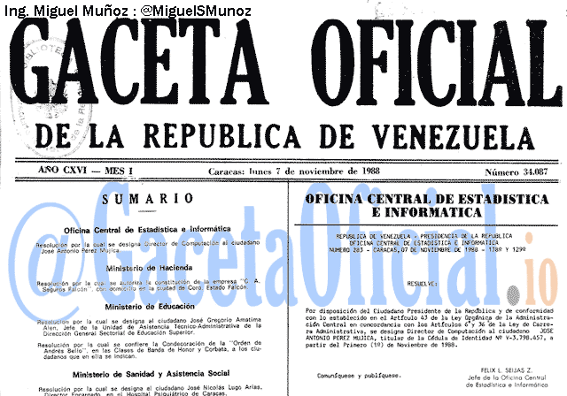Gaceta Oficial 34087 del 7 Noviembre 1988