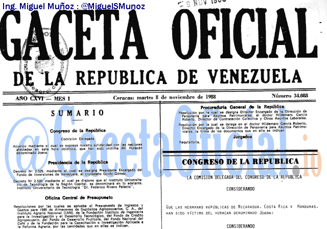 Gaceta Oficial 34088 del 8 Noviembre 1988