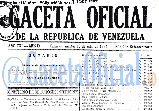 Gaceta Oficial 3408 del 10 Julio 1984