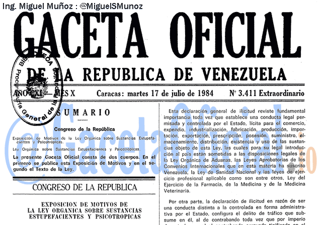 Gaceta Oficial 3411 del 17 Julio 1984