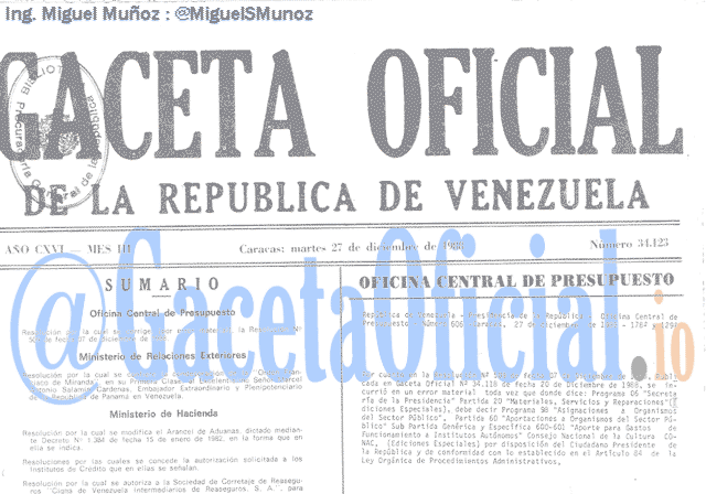 Gaceta Oficial 34123 del 27 Diciembre 1988
