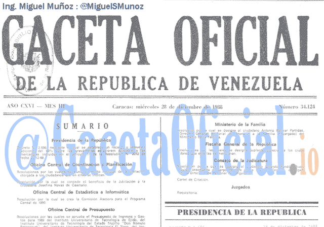 Gaceta Oficial 34124 del 28 Diciembre 1988