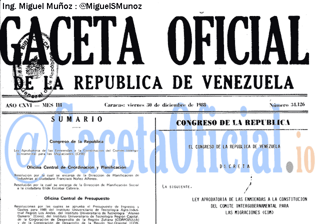 Gaceta Oficial 34126 del 30 Diciembre 1988