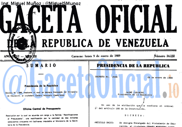 Gaceta Oficial 34132 del 9 Enero 1989